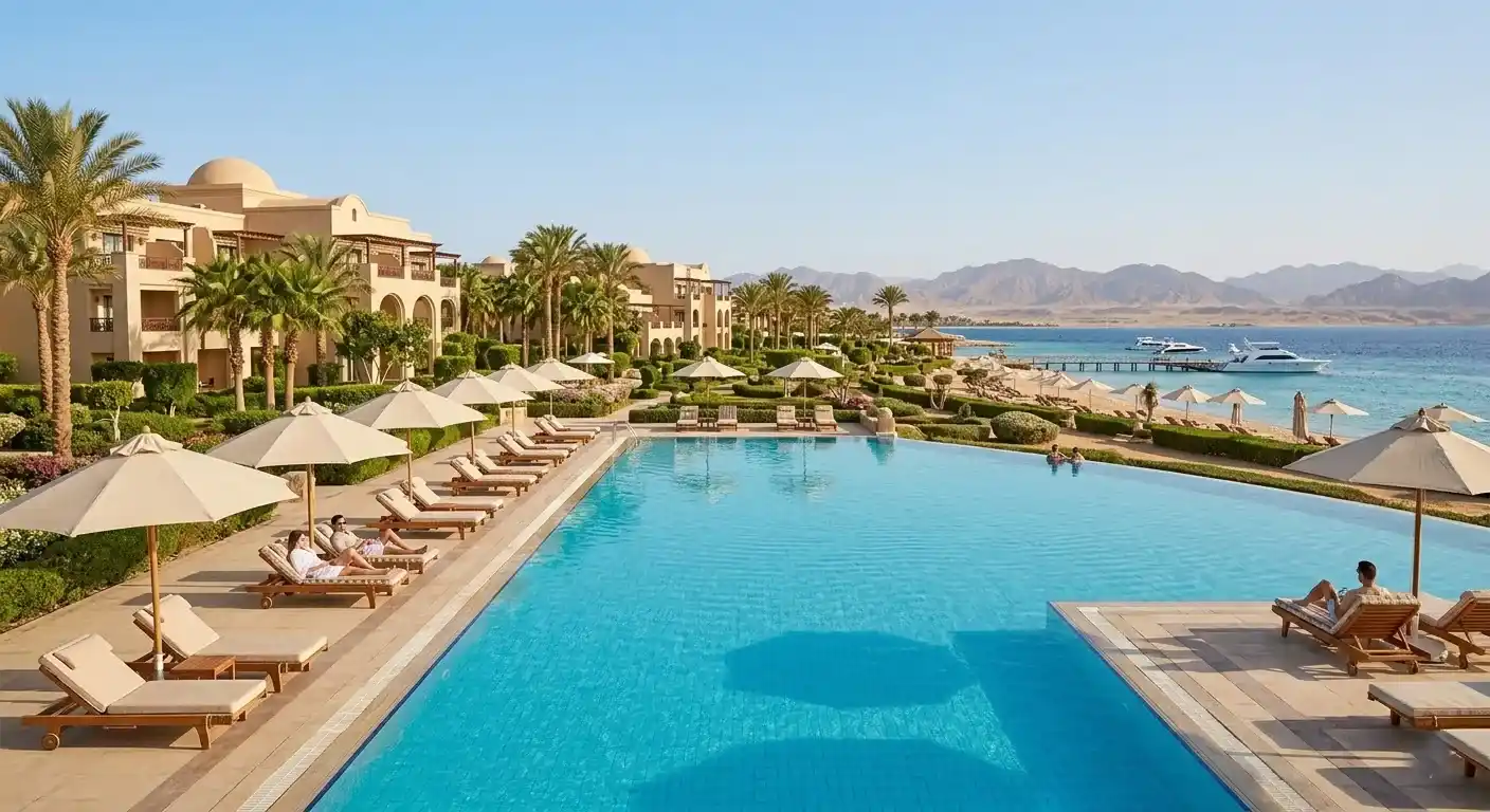 Grecotel LUX ME Soma Bay, Ägypten – Wellnessbereich und Strandabschnitt
